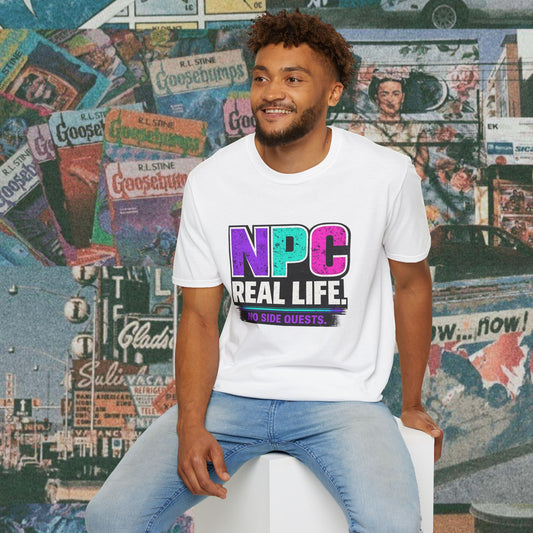 NPC Real Life T-Shirt — Funny Gamer NPC Tee, “No Side Quests” Retro Design